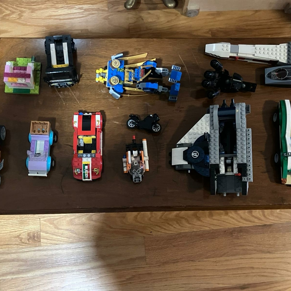Lego Vehicle Building Set with Red, Blue, and Black Pieces